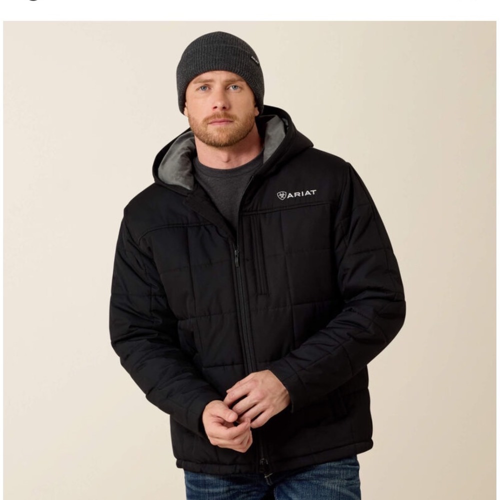 Ariat Mens Quilted Hooded Jacket Black Ripstop Puffer Coat Large Size Large